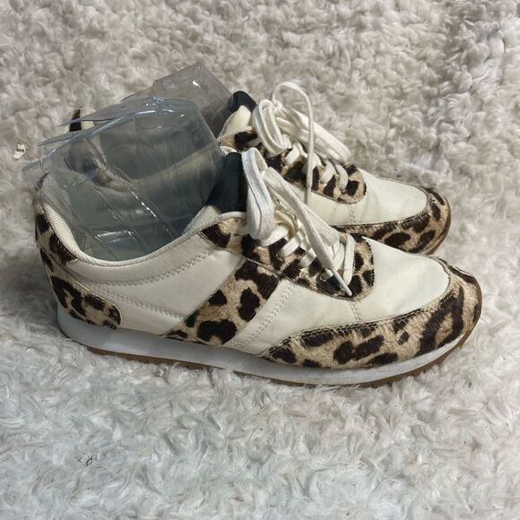 J.Crew Calf hair Animal Print lace up low top Sneakers Size 8 M - Picture 2 of 9